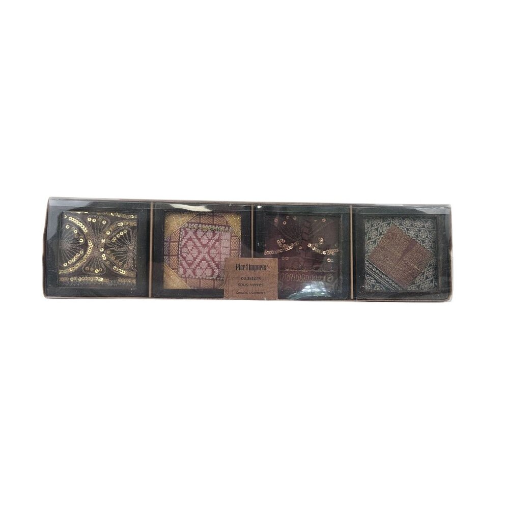 Pier 1 Imports Set Of 4 Decorative Coasters Intricate Sequins & Fabric Design